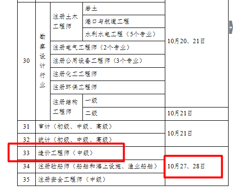 造价考试时间