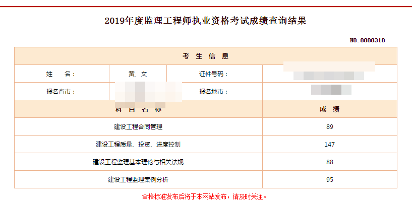 监理工程师成绩