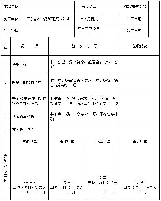 单位（子单位）工程质量竣工验收记录