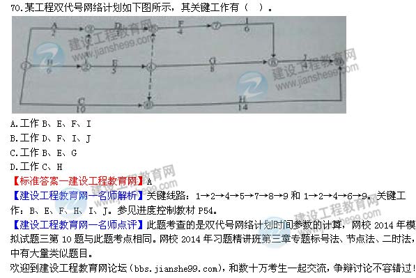 2014年监理工程师三控选择第70题