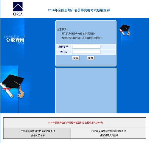 2016年房地估价师考试成绩查询入口