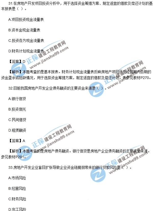 2017房地产开发经营与管理试题单选31-35