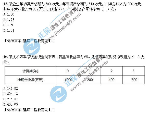 一建工程经济试题解析