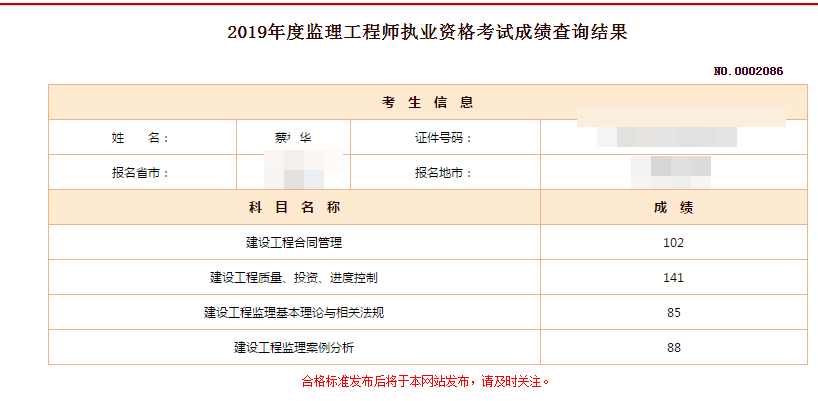 监理工程师成绩