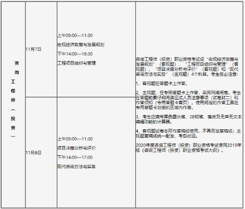 吉林咨询工程师考试安排