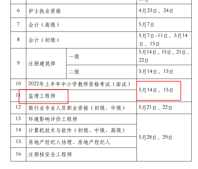 监理考试时间